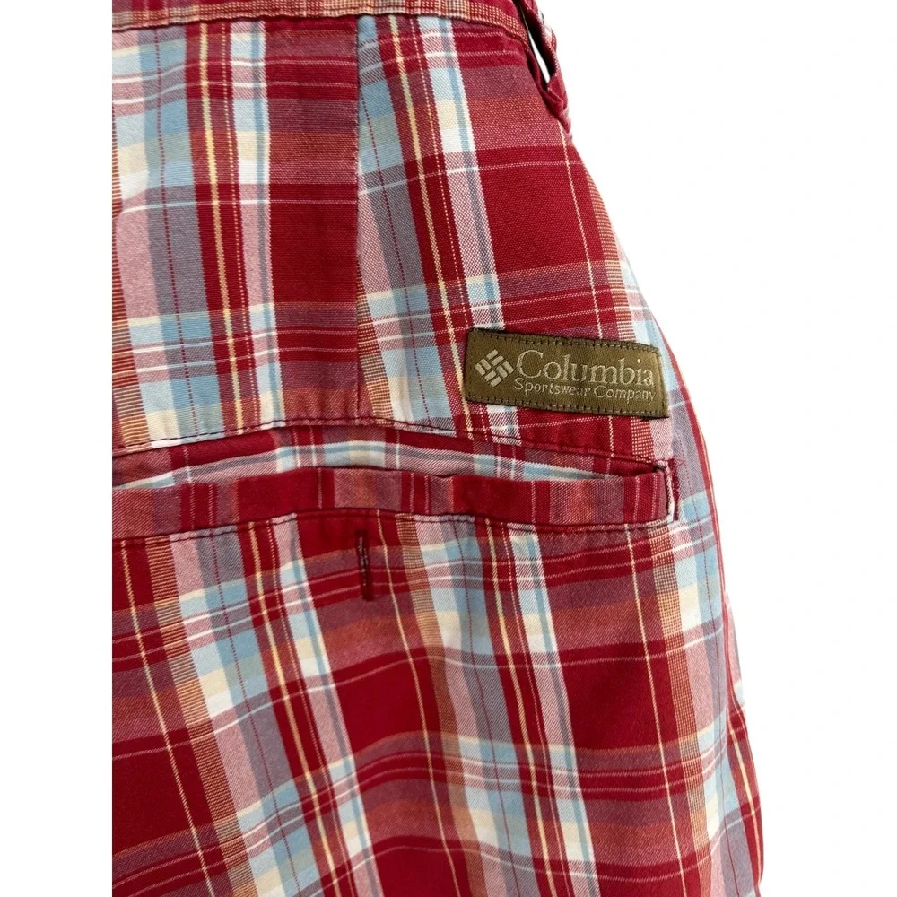 Columbia Sportswear Mens Plaid Shorts Size 36 Red Blue‎ Casual Outdoor *flaw